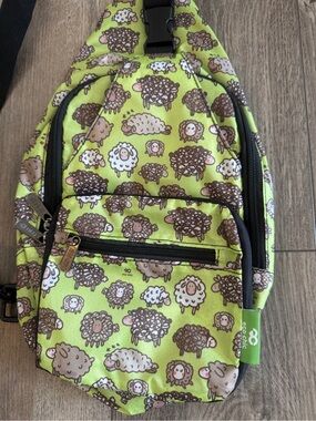 Eco Chic Lightweight Foldable Crossbody Sling Bag - Cute Green Sheep